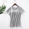 Women's Modal Short-Sleeve T-Shirt with Built-In Bra Cups, Solid Color, Ideal for Yoga, Home, or as a Base Layer Sports Top. No Separate Bra Needed.