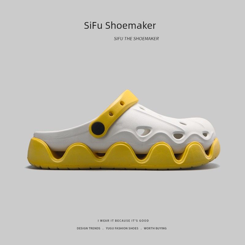 

Export Fancy Hole Shoes Baby Boy and Girl Summer Outdoor All-Matching Color Matching Toe Cap Slipper Eva Shit Feeling Driving Sandals White yellow 36-37