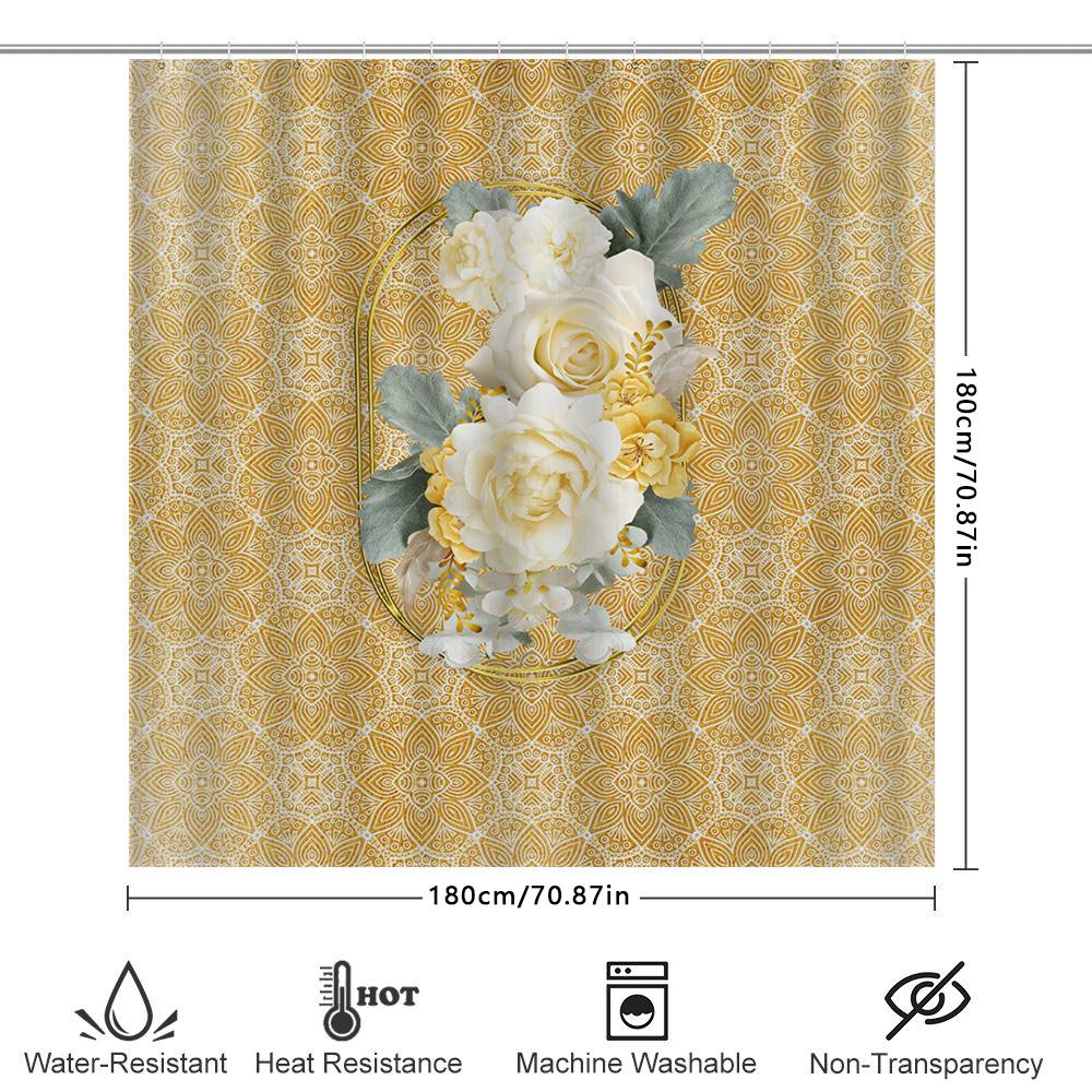 Luxury Bath Shower Curtain Decorative Fabric Flower Design For Bathroom Waterproof Home Decoration