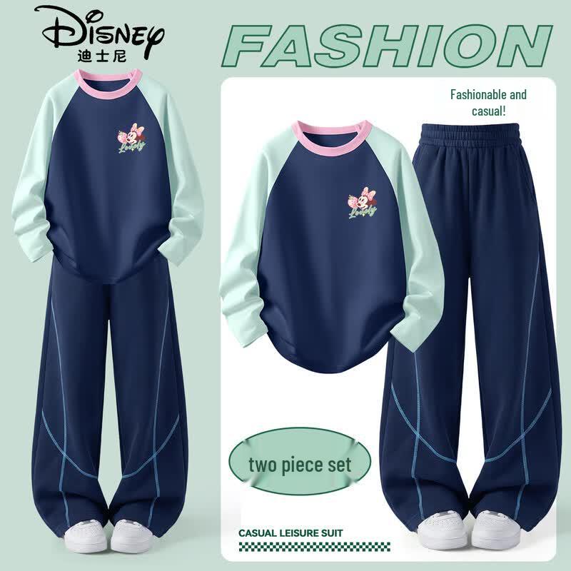 Disney Girls' Autumn Long-Sleeve Top and Wide-Leg Pants Set