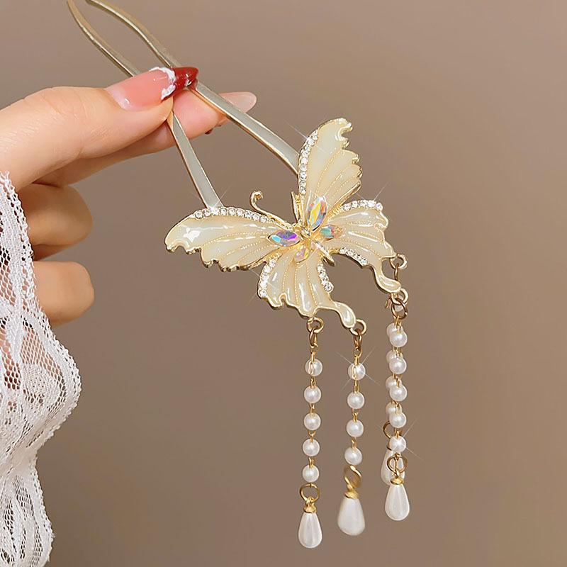 Orchid Hairpin; Step-sway Tassel Hair Accessory; High-end U-shaped Hairpin Hair Accessory. One Size бежевый