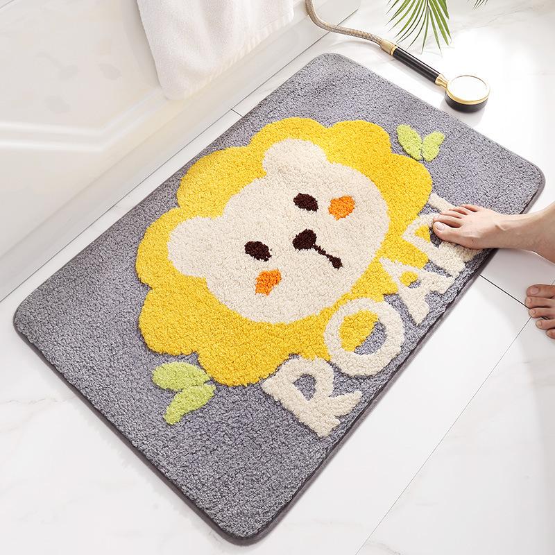 Cartoon Flocked Bath Mat Cute Animal Super Fiber Thickened Plush Bathroom Carpet Water-absorbent Anti-slip Bath Rug