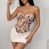 Women Summer Sexy Backless Lace Up Vintage Court Style Lace Trim Strapless Bandeau Top