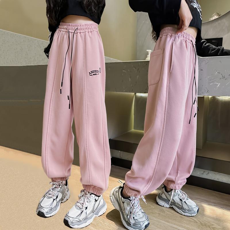 Mädchenhosen Frühling und Herbst Koreanischer Stil Kindermode Sporthosen Große Kinder Studenten Freizeit Hosen Graue Jogginghosen 160 rosa