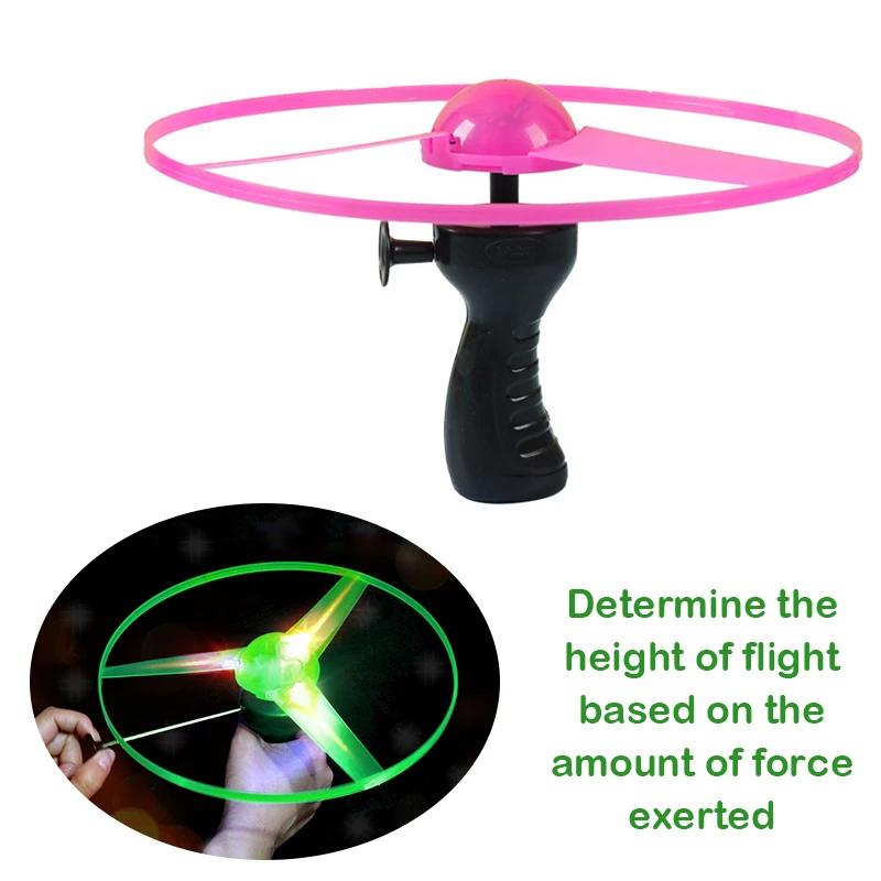 1Piece Pull Wire Glow Ufo Playful Spinning Flyer Luminous Led Light Handle Top Toys For Kids Gifts Outdoor Sport Parent-Child Game