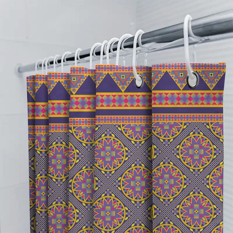 Vibrant Bohemian Shower Curtain With Geometric Patterns For Bathroom Decor Purple Pink Blue Yellow Orange Floral Design Bath Rug