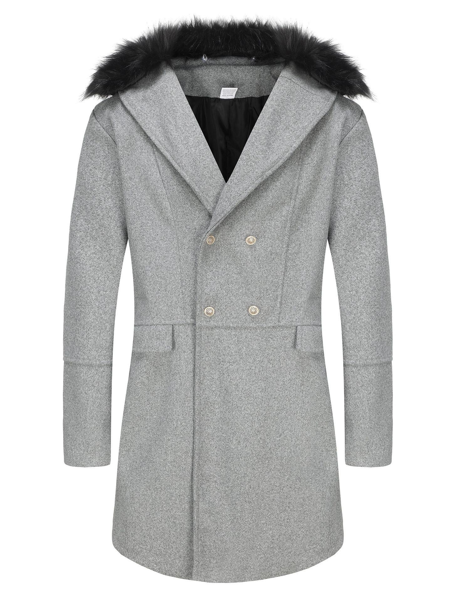 

2024 Autumn/Winter European Casual High-Quality Double-Breasted Slim Fit Wool Coat with Fur Collar L світло-сірий колір