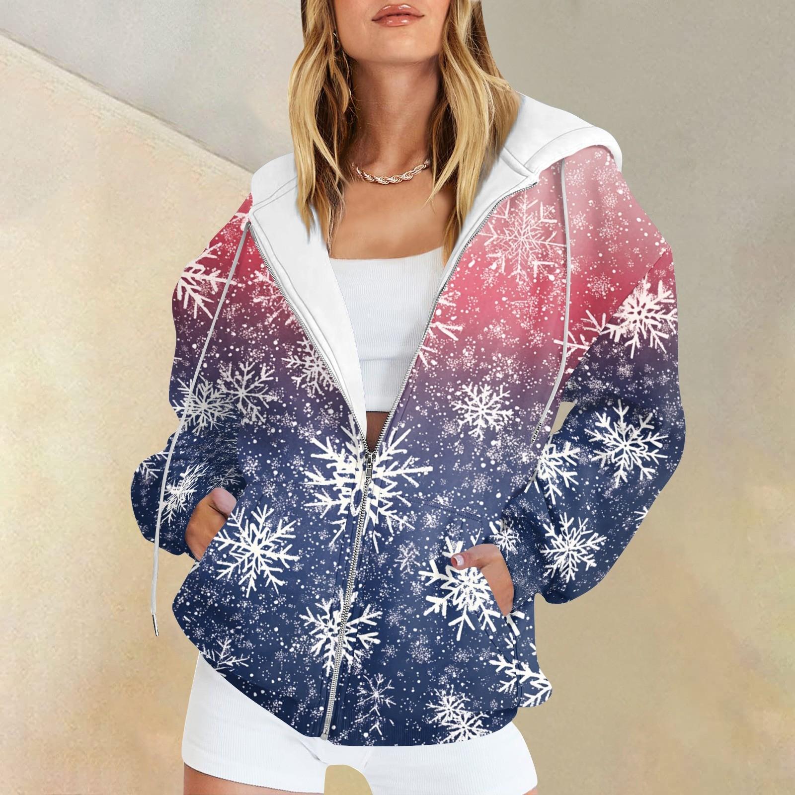 

Женская мода повседневная рождественская принтовая толстовка осень-зима с длинным рукавом кардиган куртка с карманом на молнии толстовка с капюшоном куртка L синий