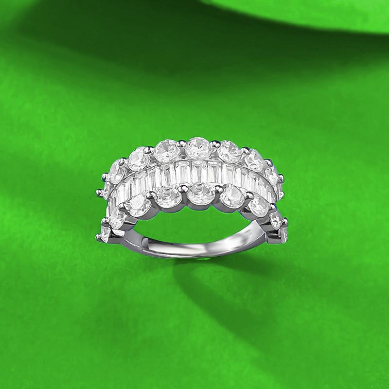 Zhu Zhi Fan S925 Sterling Silver Half Circle Inlaid Ring: Women's Fashionable and Versatile Design