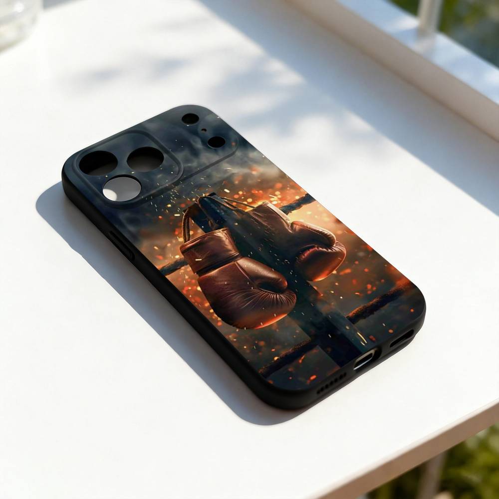 Boxing Gloves Cool For iPhone 17,16,15,14,13,12,11,Pro,Max,Plus,E,SE4,Air,Mini Black Soft Cover Phone Case