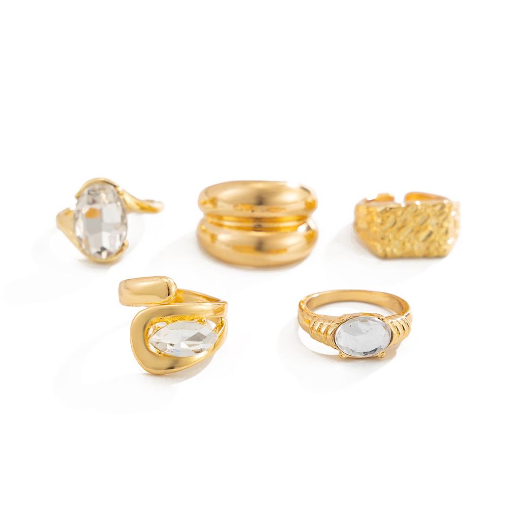 Salircon 5Pcs/Set Fashion Exquisite Acrylic Rhinestone Rings Women's Creative Stackable Finger Ring Couple Jewelry Wedding Party