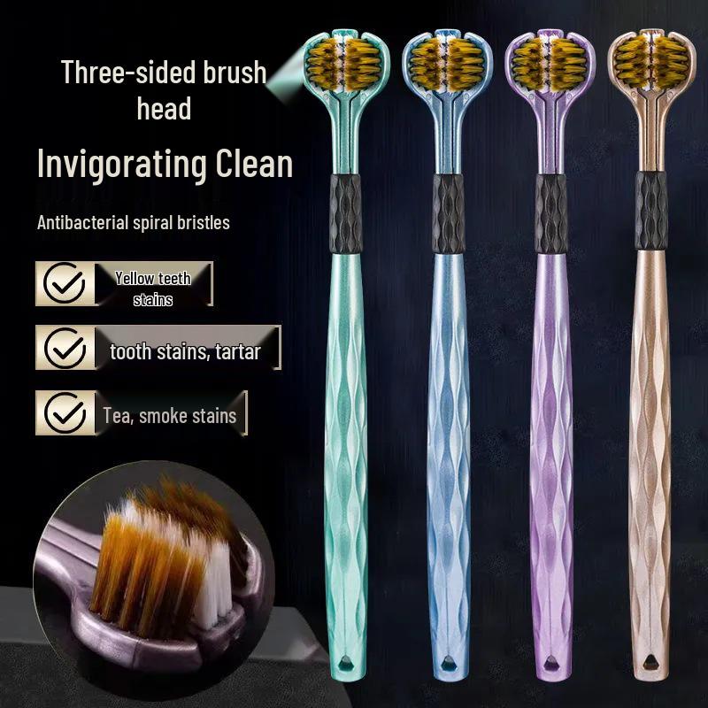 3D Three-sided Toothbrush: Soft Bristles for Gum Care, Adult Deep Cleaning, Couple and Family Pack.