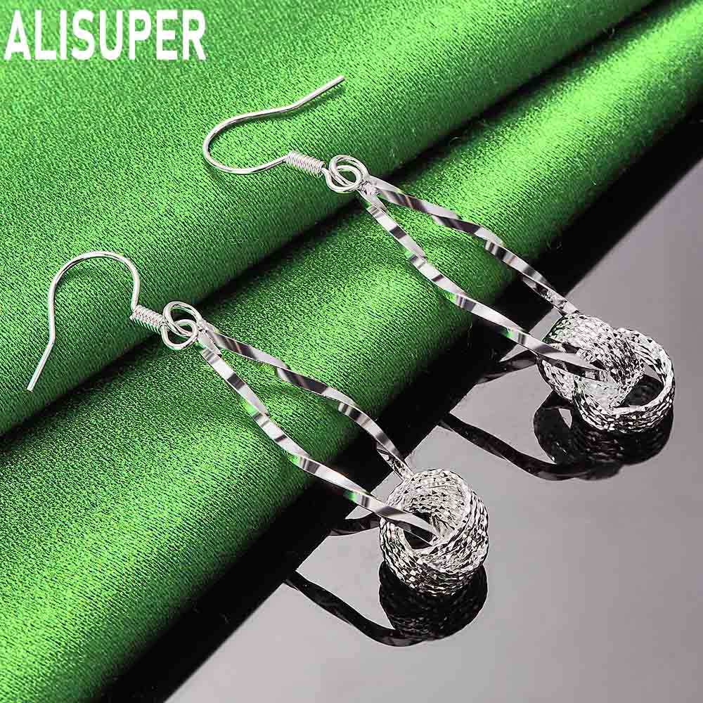 925 Sterling Silver Twisted Teardrop Braided Ball Earrings - Stylish Evening Jewelry