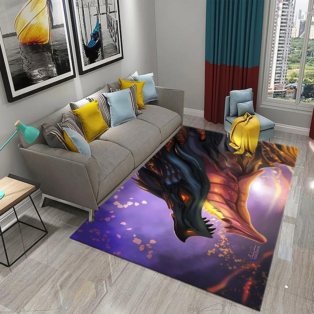 3D Colorful Dragon Pattern Carpet Kitchen Bathroom Living Room Kid Bedroom Entrance Non-slip Absorbent Fashion Home Decor Carpet