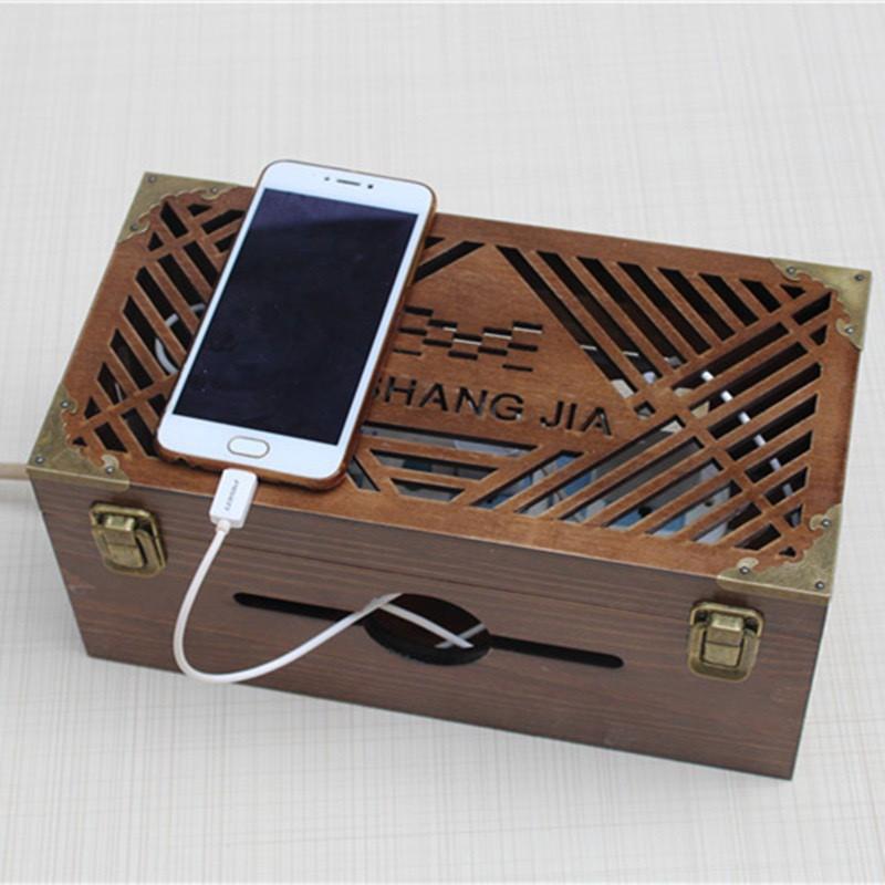 Wooden Cable Organizer Box Desk Living