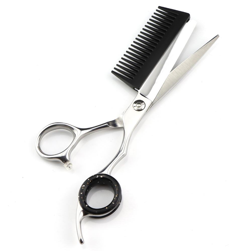 Professional Steel 6 '' Silver 2 In 1 Cut Hair Scissors With Comb Haircut Barber Hair Cutting Shears Hairdresser Scissors