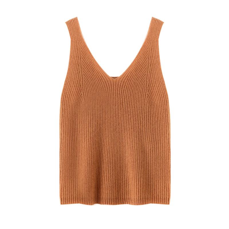 Women’s V-Neck Cashmere Camisole Sweater - Fitted, Sleeveless with Elegant Back Design for Autumn & Winter