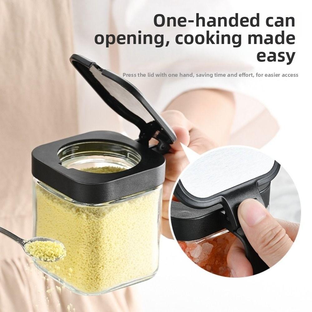 3Pcs/set Clear Glass Condiment Jar Spice Container with Lids and Spoons Storage Condiment Canisters Pots