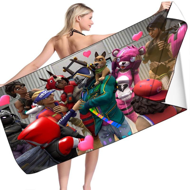 Fortnite Strandtücher Mikrofaser Badetuch Jungen Mädchen Sanft Tragbar Cartoon Bade Strand Spa Bademantel Waschkleidung Schnell Trocknend