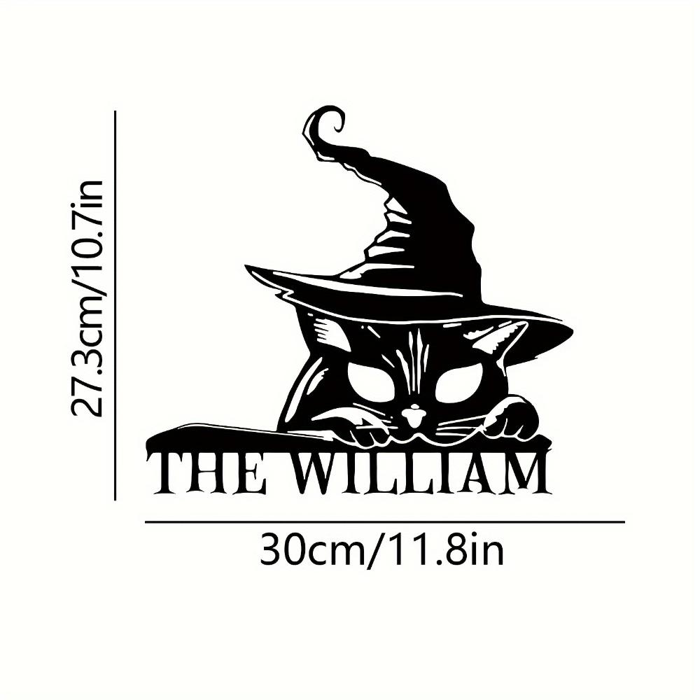 Custom Last Name Metal Sign Halloween Cat Witch Hat Wall Decor