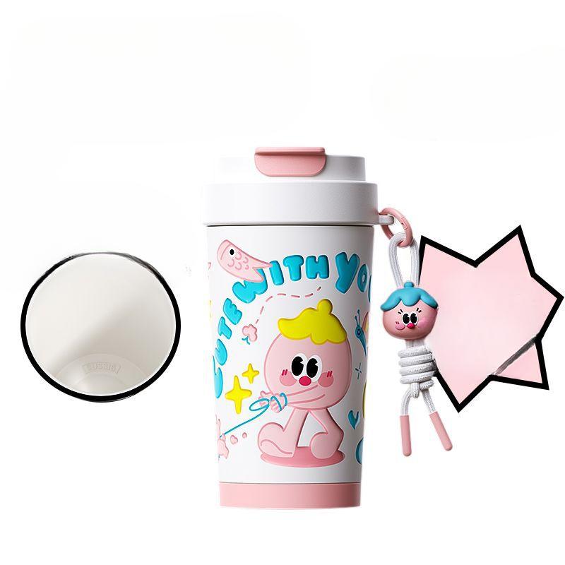 High Appearance Level Thermos Cup Girls Double Drink Coffee Cup Ceramic Inner Liner Stainless Steel Cup Straw Cup Water Cup