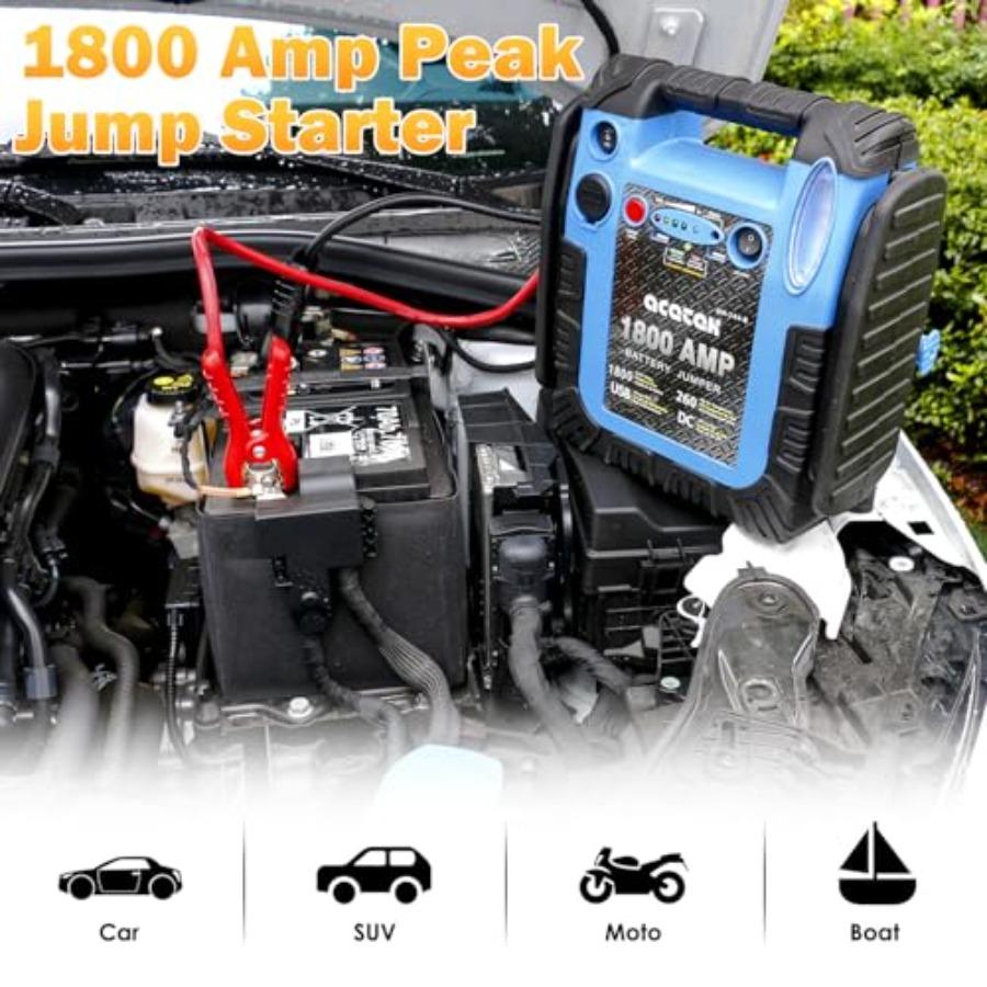 1800A Car Jump Starter with Air Compressor 20000mAh 12V Battery Pack Booster 6.0L Gas/Diesel 260 PSI Tire Pump Multi-Function J