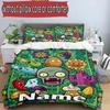 3pcs Duvet Cover Set (1*Duvet Cover + 2*Pillowcase, Without Core), Custom Name Plants VS Zombies Pattern Bedding Set, Home Bedroom Decor Gift