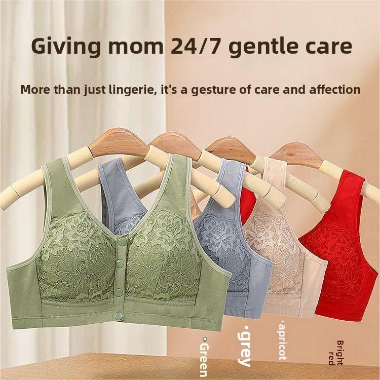 Front Closure Wireless Bra for Middle-Aged Women, Anti-Sag Gathering Side Smoothing Back Supportive Bra