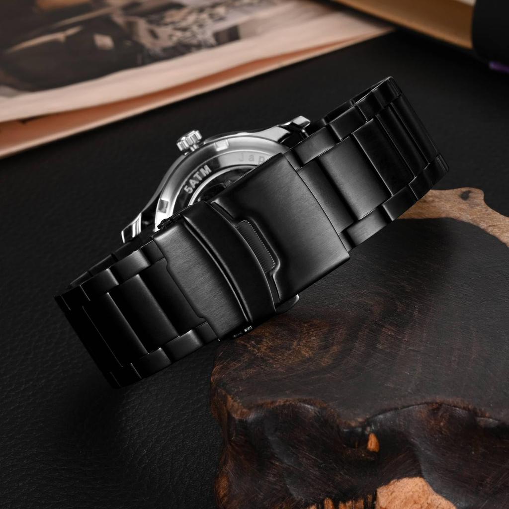 WOCCI 22mm Metal Watch 316L Stainless Quick Black Men's Band, Steel, Release,