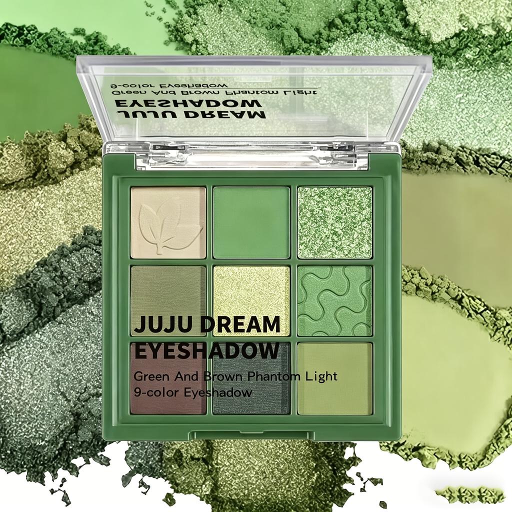 9 Shade Eyeshadow Palette Features Matte,and S Grass-green Tones. Perfect for Festive Occasions and Parties.