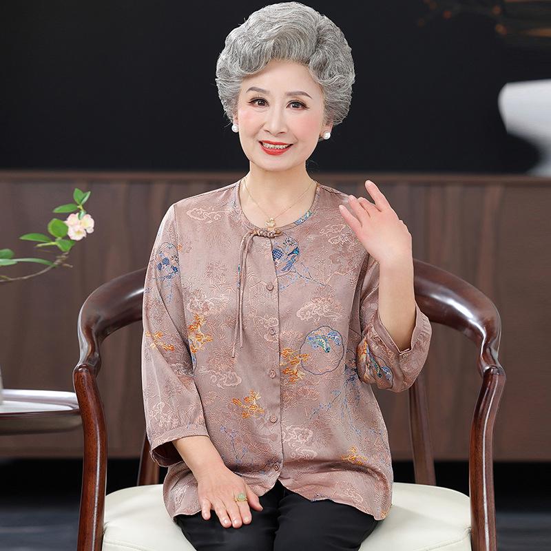 

Elderly Women s Mulberry Silk Round Neck Seven-Sleeve Plus Size Top - 2026 New Style XL (100-110 lbs)
