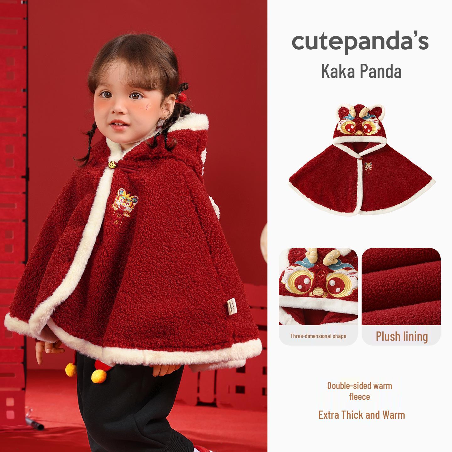 Girls  Winter Velvet Cape Coat - Children s New Year Outfit Length 39cm x Width 97cm