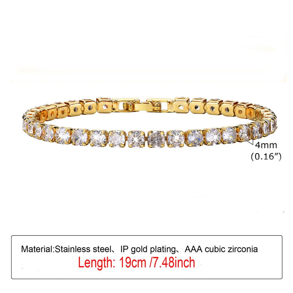 Charms Tennis Bracelet for Women, Cubic Zirconia Chain Bracelet Adjustable,Stainless Steel Miami Link CZ Bangle Gift