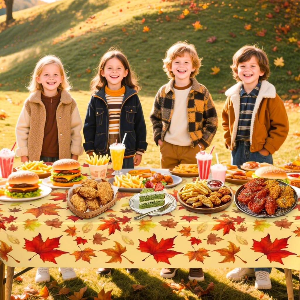 Thanksgiving Tablecloth Plastic, Fall Tablecloth, 2 Pack Disposable Table Cloth Table Decor Autumn Maple Leaf Rectangle Tables Cover for Autumn Fall