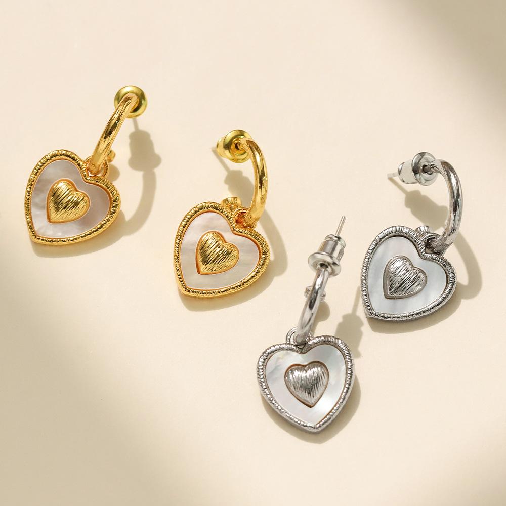GEMCHIC Women's Heart Shape Pearl Drop Earrings, 2-in-1 Convertible Stud & Hoop, Gold Silver Plated Alloy Jewelry