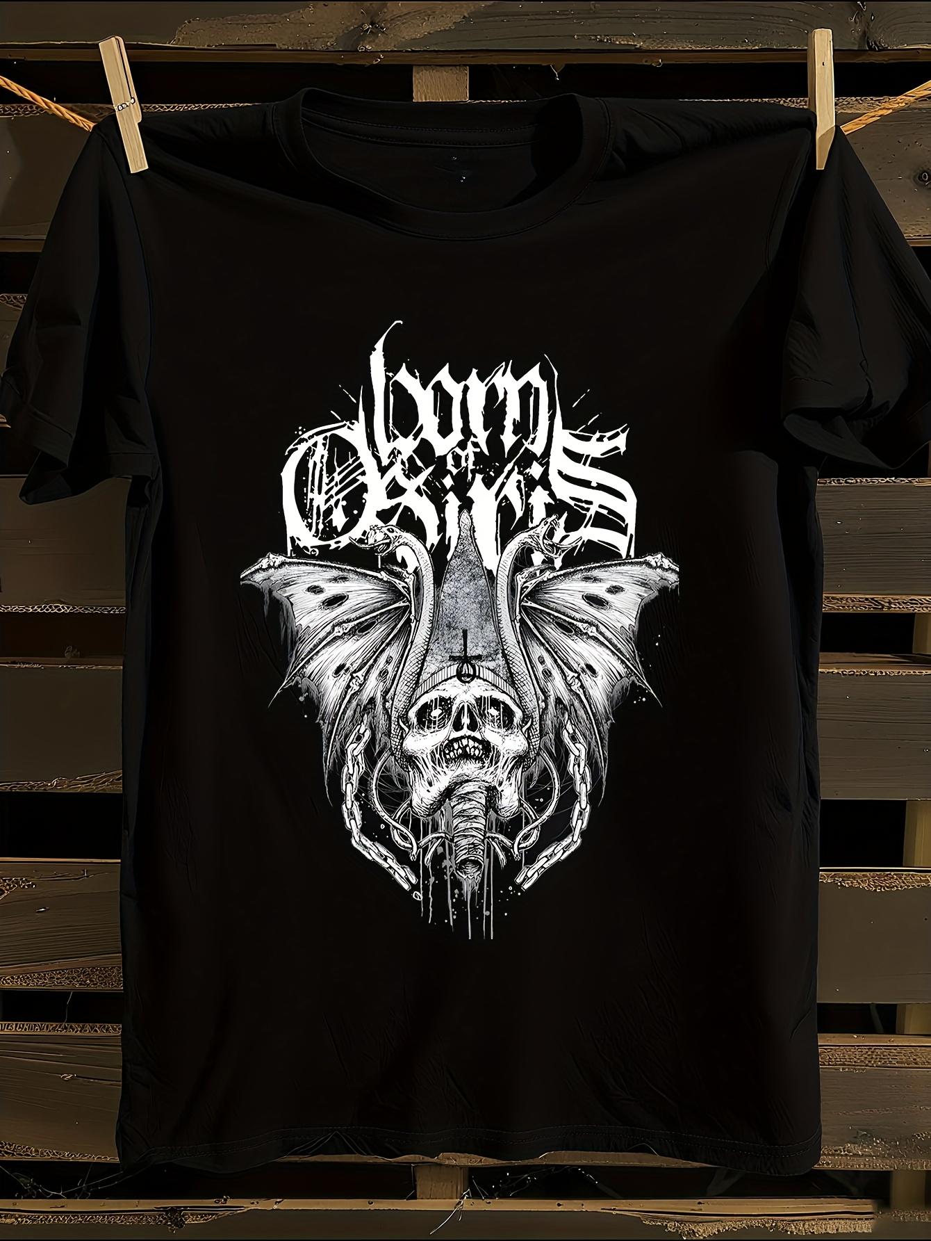 Gothic Skull Bat Wing Print Tshirt M