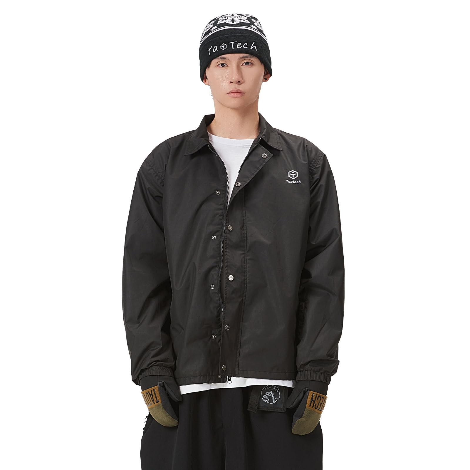 

TaoTech Coach with Collar and for and Unisex Jacket, Water-Repellent, Lightweight, Windproof, Stain-Resistant, Drawcord, Snowboarding, Men s, Women s, чёрный