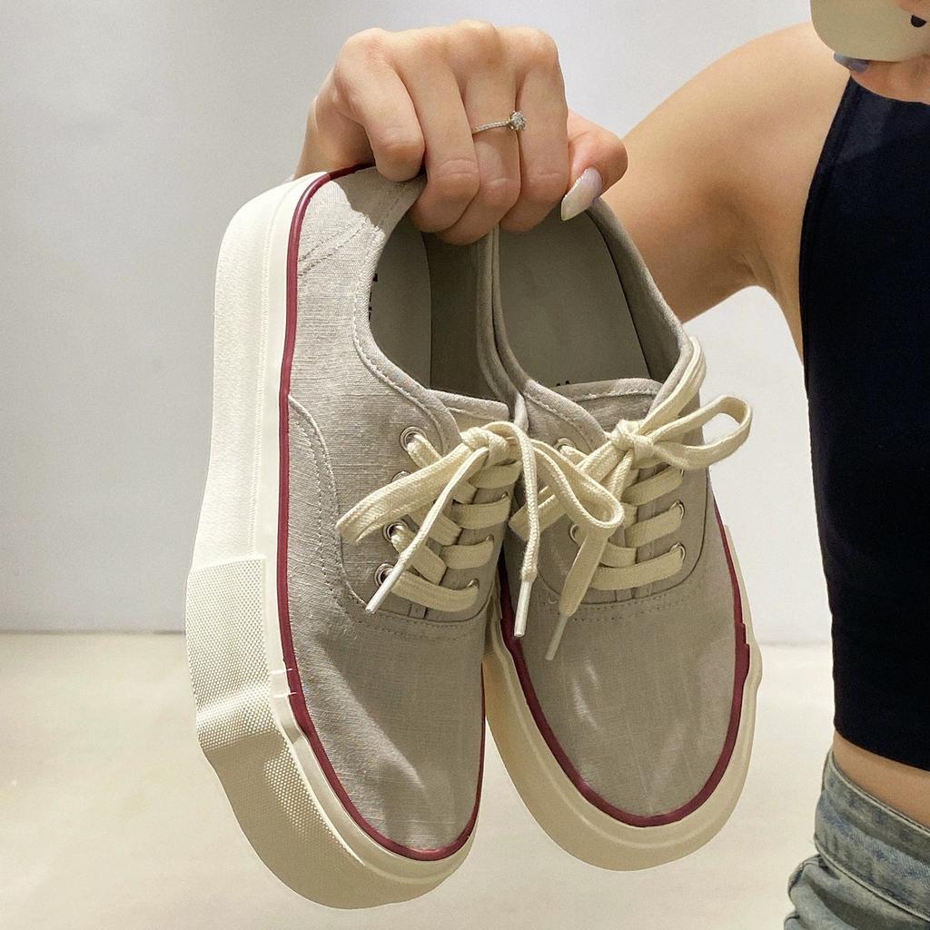 Spot version~ 2025 new thick-soled small man height increase breathable linen canvas shoes old money wind casual board shoes women