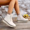 Studded Soft Sole Non-Slip Flat Booties Fashion Round Toe Zip Lace-Up Leather Shoes