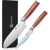 PAUDIN Knife Set Including a Santoku Knife and a Petty Features Natural Wood Stainless Steel Construction and Ideal for and Vegetable A Perfect Day