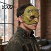 Realistic Halloween Horror Masque Cosplay for Adults Men Women, Creepy Comfortable Long Wear Green Half Face Party Detailed Distressed Leather Look
