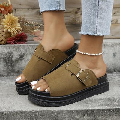 Fashion Women Slippers Suede Leather Platform Sandals 2025 Spring Summer Buckle Non-Slip Slippers Fashion Casual Shoes Home Slides Women