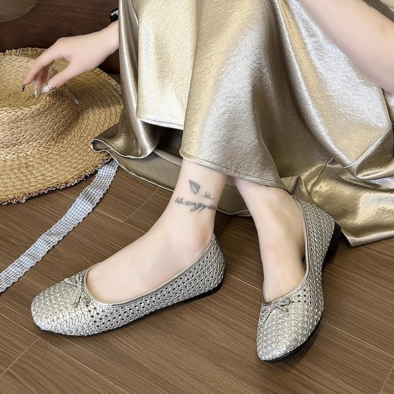 Fashion 2025 New Shoes Female Shallow Women's Boots Fashion Butterfly-knot Daily Hot Sale Hollow Out Light Soft Bottom Flat Low Heels