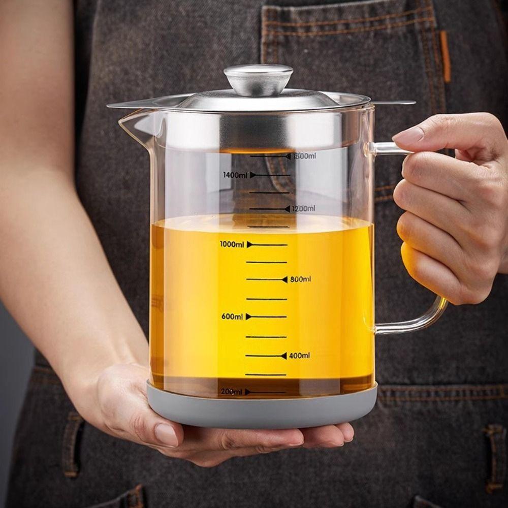 Fine Mesh Glass Oil Filter Heat-Resistant Grease Container Oil Filter Container  Restaurant