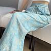 Pantaloni Larghi in Seta di Ghiaccio da Donna Estivi Sottili Vita Alta Satinati Stampati Gamba Dritta