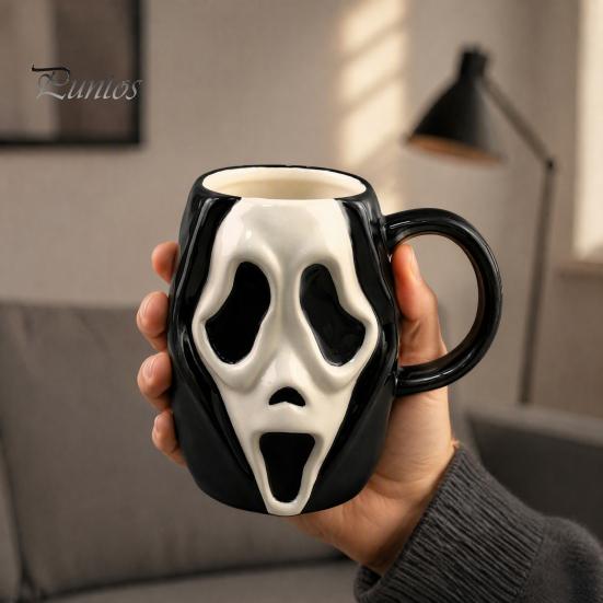 Interesting Niche Holiday Present Horror Face Ceramic Coffee Mug, Unique Mask Water Funny Daily Cup Cup, 385ml Capacity, Decorative Drinkware