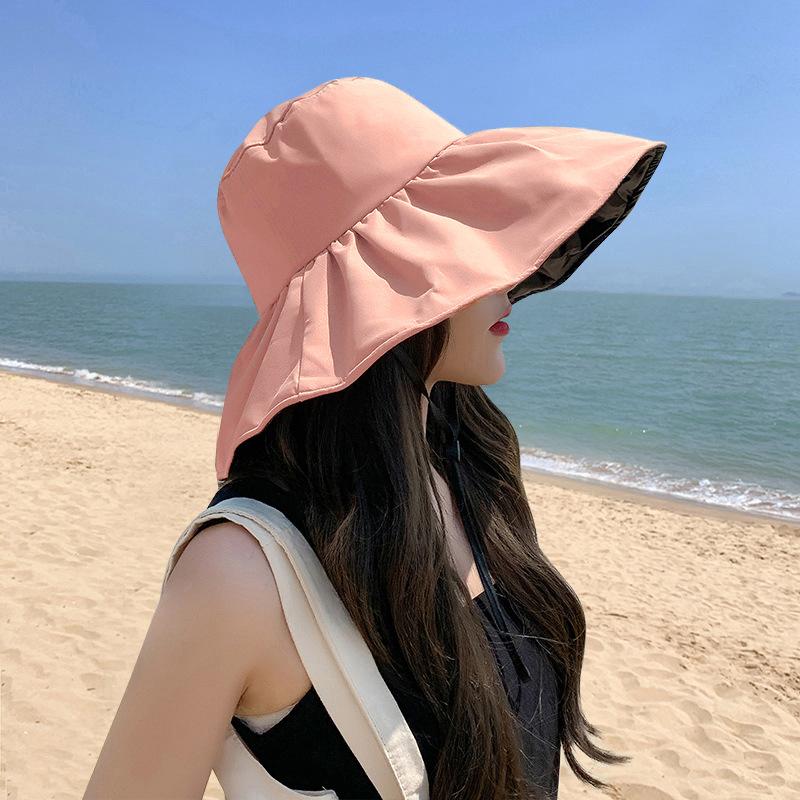 

Vinyl sunscreen cap UV protection face mask sun hat large brim fisherman hat foldable sun hat new adjustable (54-58cm) wearing windbreak rope