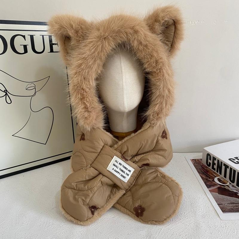 

JYL TS DIY Down Hat Scarf Set Women Winter Ear Protection Neck Warmer Hat Nylon 1222Mao12113 папороть, зелений колір