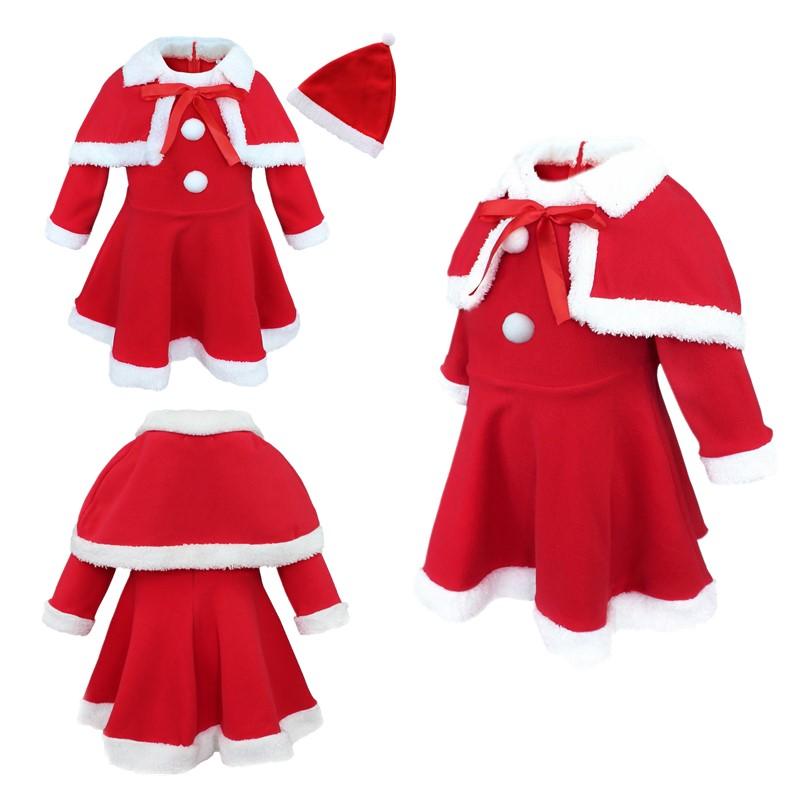 

Детский костюм Санта-Клауса для девочки, рождественское платье принцессы для вечеринки с накидкой-шалью + шляпа, комплект из 3 предметов 12-24 Months красный