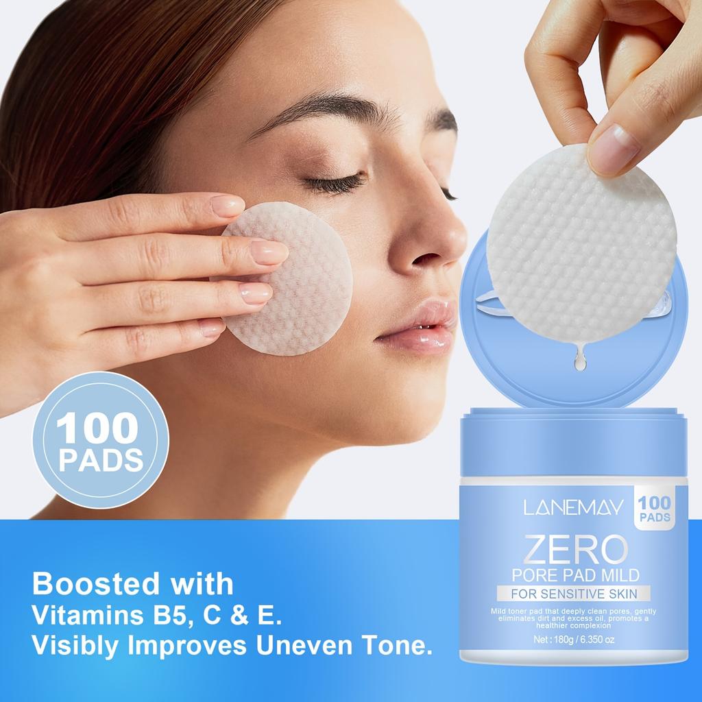 Pad Mild - Gentle Facial Cleansing Pads with Glycolic Acid, Vitamin B5 & E, Deep Cleanse & Shrink Pores, Moisturizing, Non-Drying, Face Cleansing Pads